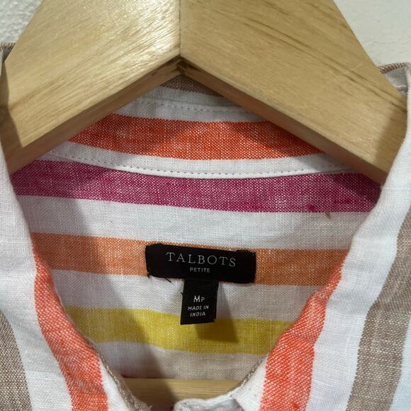 Talbots Petite Striped Linen Button Down Shirt 100% Linen Size M Petite - Picture 7 of 10